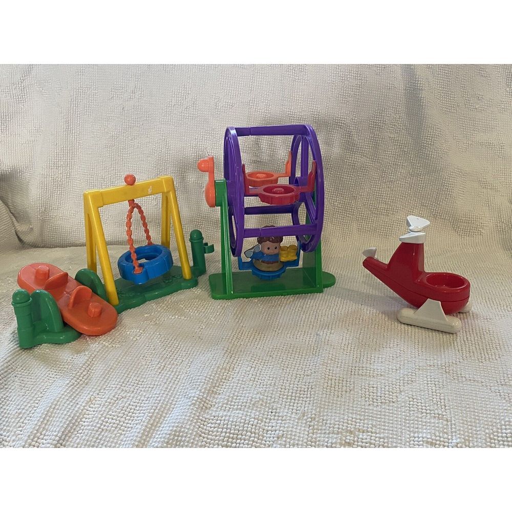 Vintage Fisher Price‎ Little People Ferris Wheel, Helicopter, Playground Lot